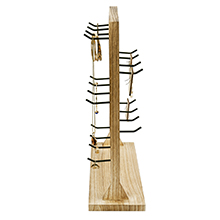 Side view of wooden jewelry display rack