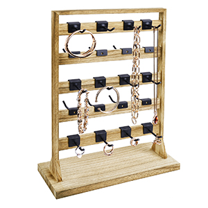Wooden 4 tiered  jewelry display rack with metal hooks